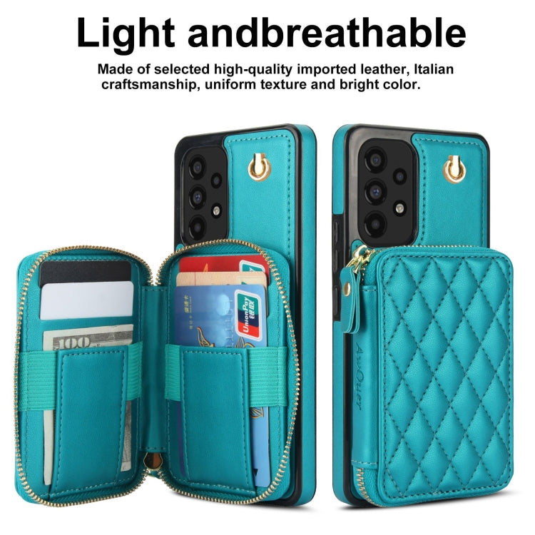 For Samsung Galaxy A53 4G / 5G AwQuer Crossbody Zipper Wallet Rhombic Leather Back Phone Case