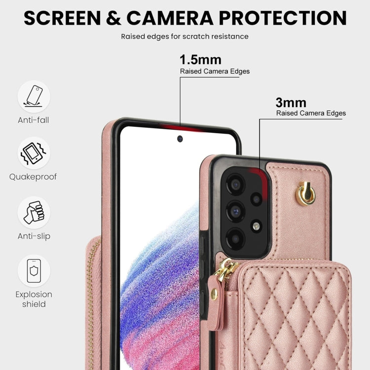 For Samsung Galaxy A53 4G / 5G AwQuer Crossbody Zipper Wallet Rhombic Leather Back Phone Case