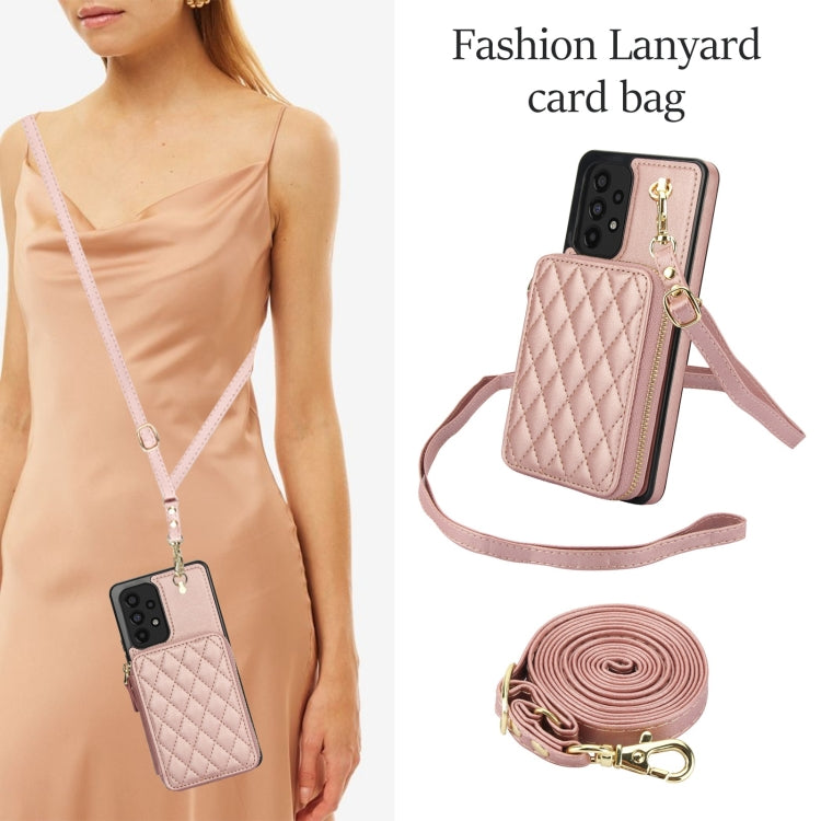 For Samsung Galaxy A53 4G / 5G AwQuer Crossbody Zipper Wallet Rhombic Leather Back Phone Case