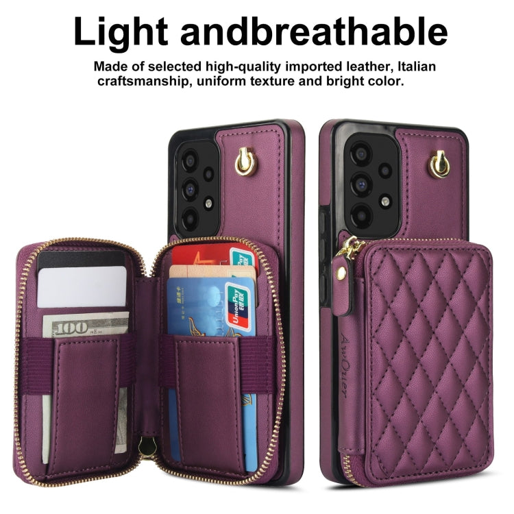 For Samsung Galaxy A53 4G / 5G AwQuer Crossbody Zipper Wallet Rhombic Leather Back Phone Case