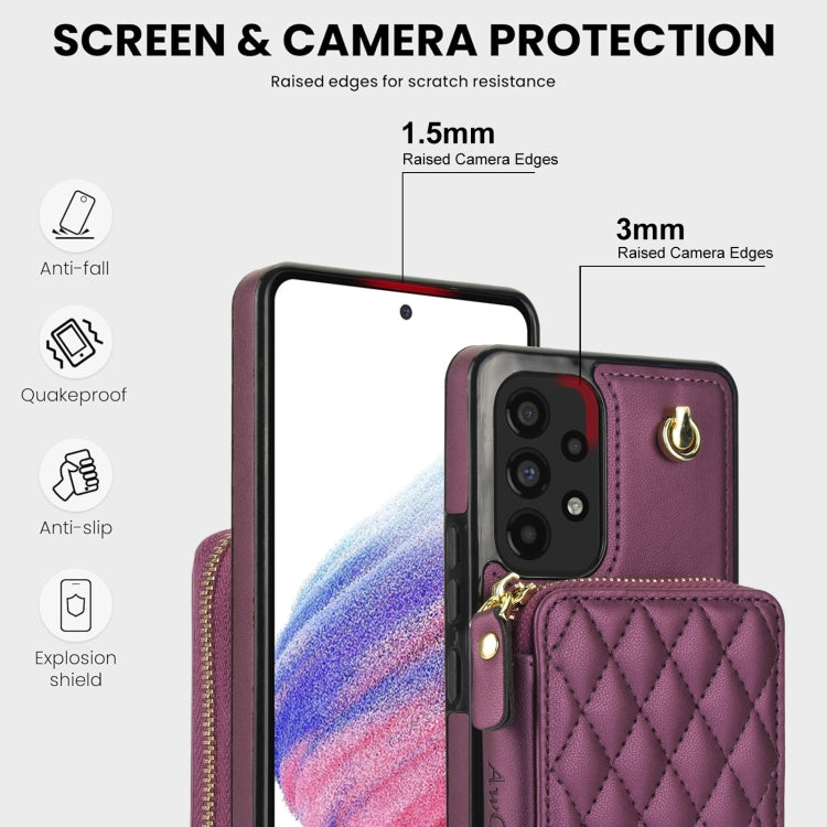 For Samsung Galaxy A53 4G / 5G AwQuer Crossbody Zipper Wallet Rhombic Leather Back Phone Case