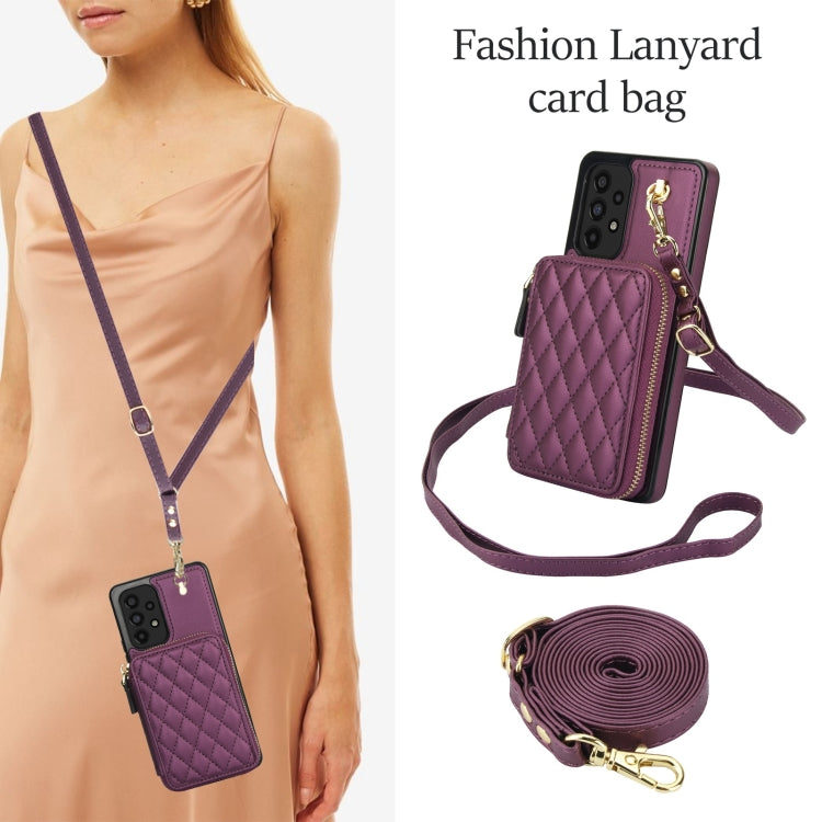 For Samsung Galaxy A53 4G / 5G AwQuer Crossbody Zipper Wallet Rhombic Leather Back Phone Case
