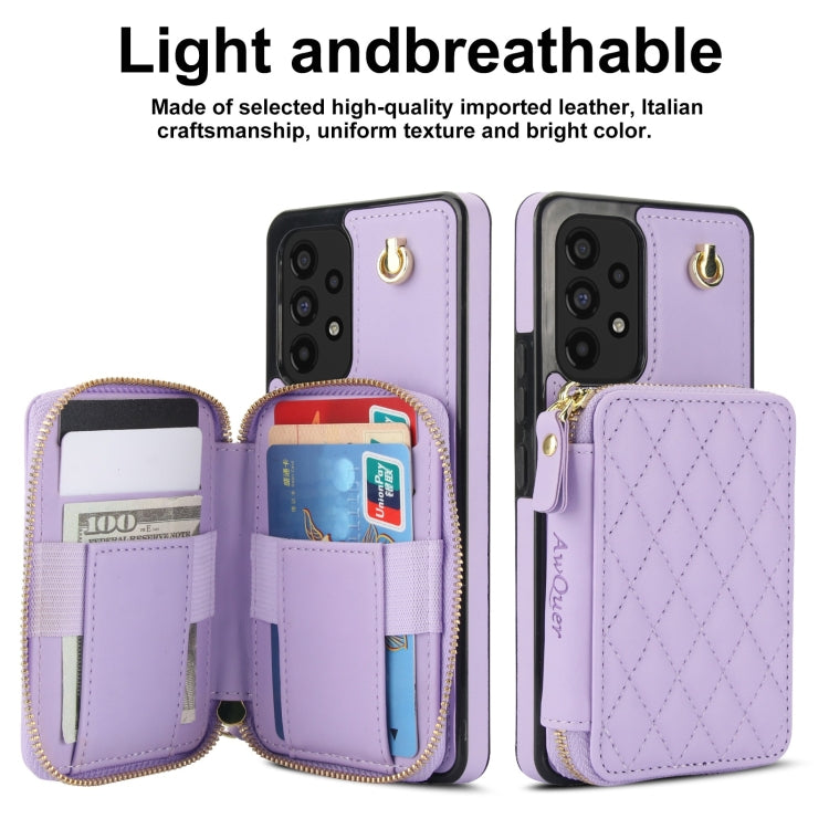 For Samsung Galaxy A53 4G / 5G AwQuer Crossbody Zipper Wallet Rhombic Leather Back Phone Case