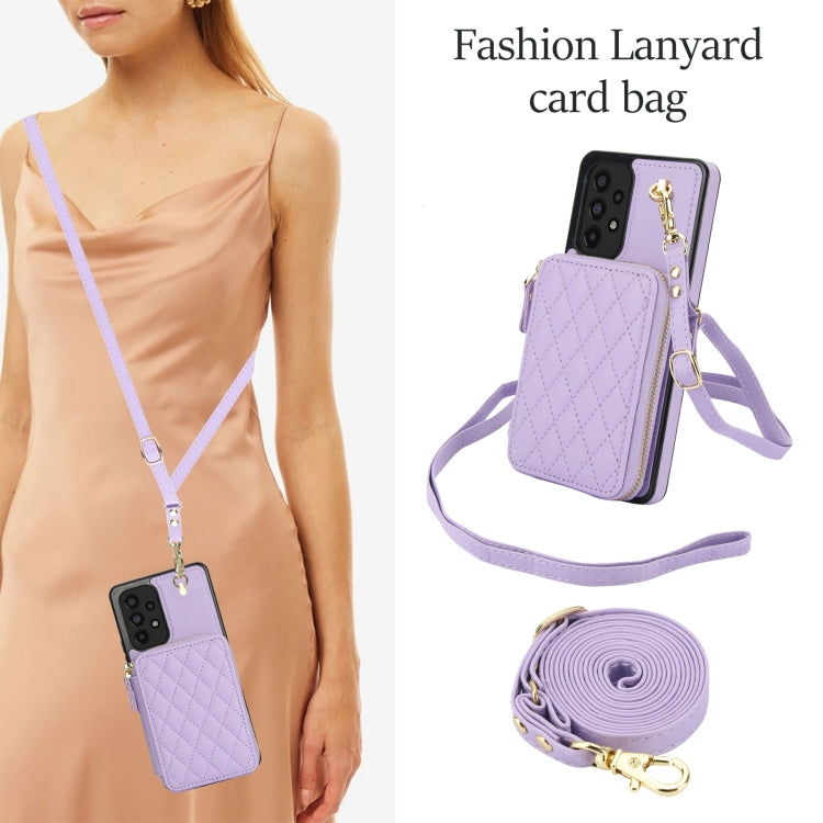 For Samsung Galaxy A53 4G / 5G AwQuer Crossbody Zipper Wallet Rhombic Leather Back Phone Case