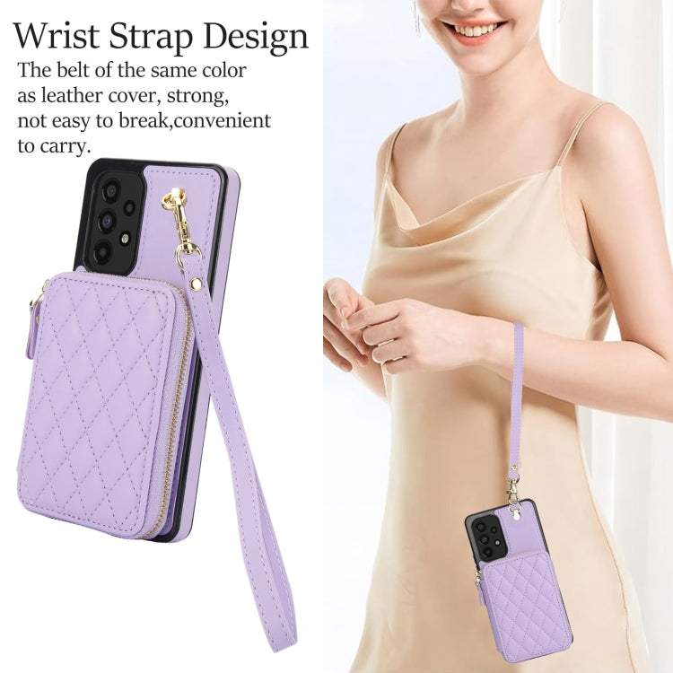 For Samsung Galaxy A53 4G / 5G AwQuer Crossbody Zipper Wallet Rhombic Leather Back Phone Case
