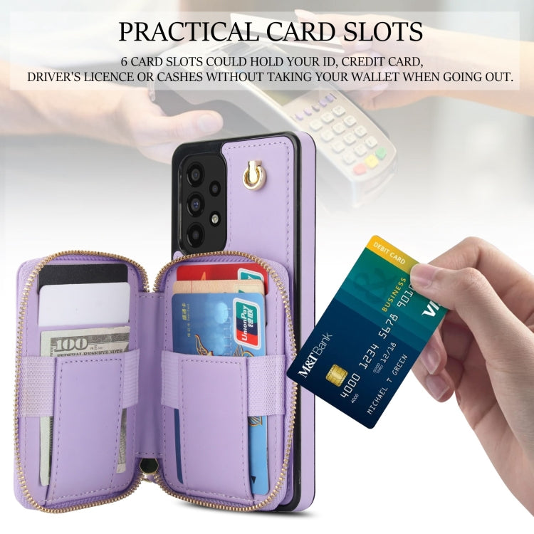 For Samsung Galaxy A53 4G / 5G AwQuer Crossbody Zipper Wallet Rhombic Leather Back Phone Case