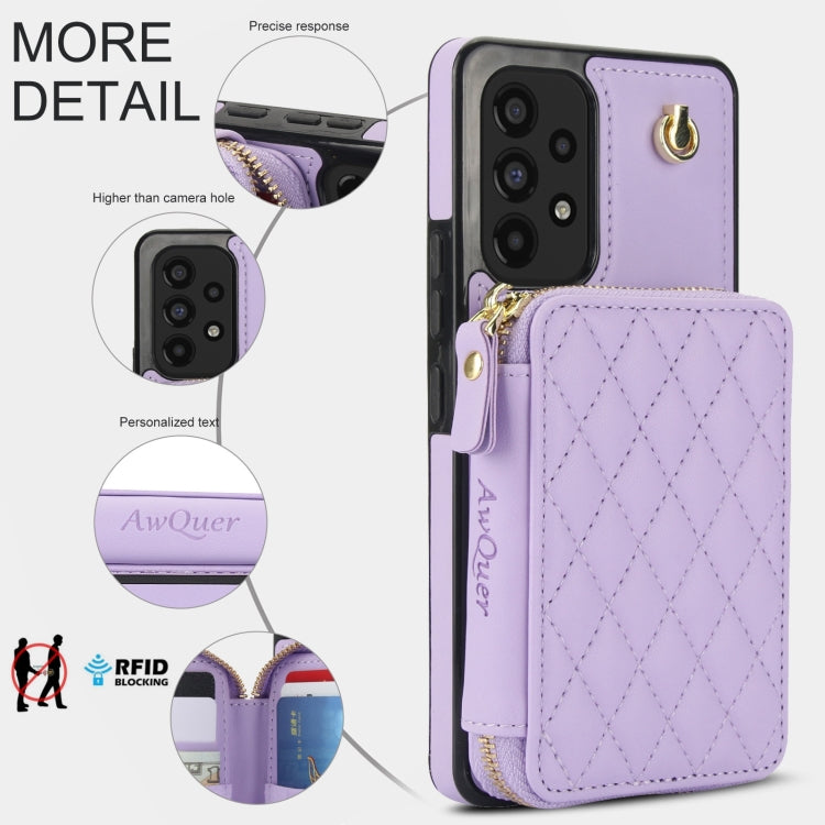 For Samsung Galaxy A53 4G / 5G AwQuer Crossbody Zipper Wallet Rhombic Leather Back Phone Case