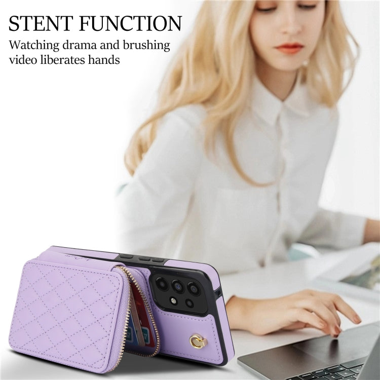 For Samsung Galaxy A53 4G / 5G AwQuer Crossbody Zipper Wallet Rhombic Leather Back Phone Case