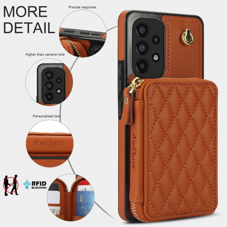 For Samsung Galaxy A53 4G / 5G AwQuer Crossbody Zipper Wallet Rhombic Leather Back Phone Case