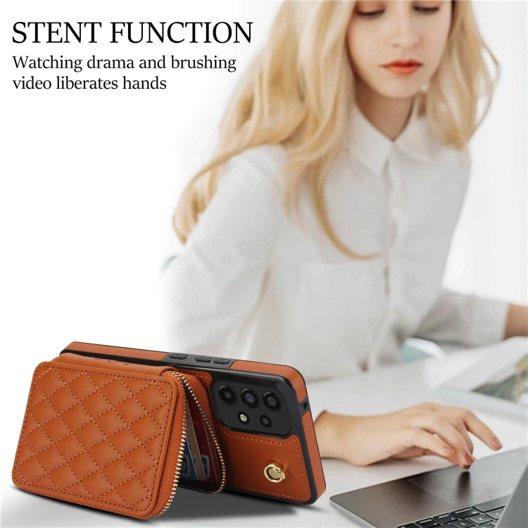 For Samsung Galaxy A53 4G / 5G AwQuer Crossbody Zipper Wallet Rhombic Leather Back Phone Case