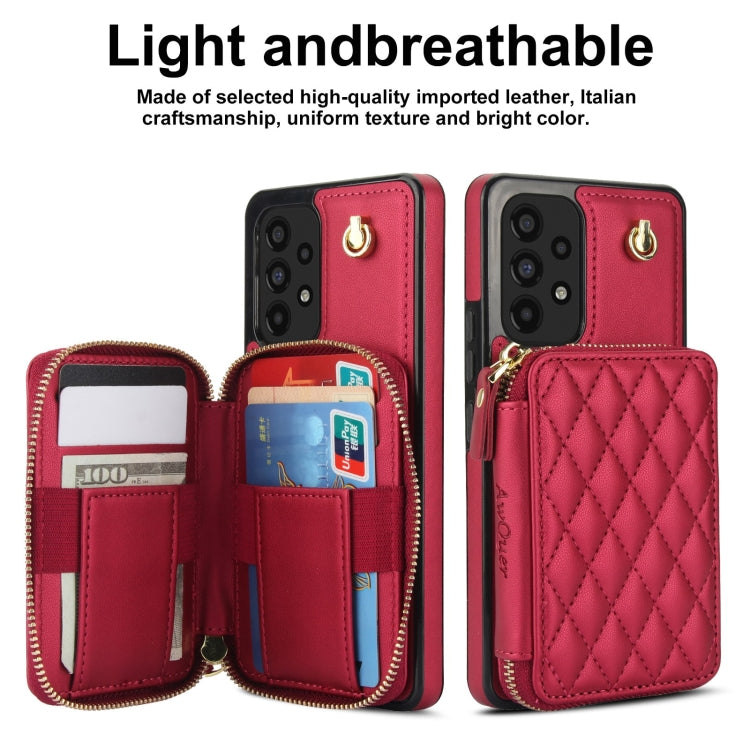 For Samsung Galaxy A73 4G / 5G AwQuer Crossbody Zipper Wallet Rhombic Leather Back Phone Case