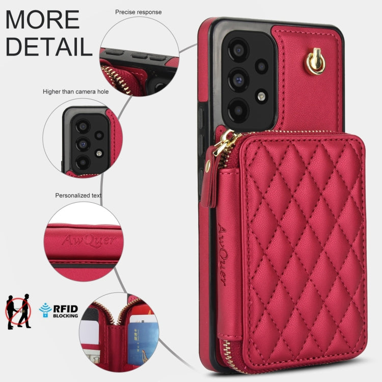 For Samsung Galaxy A73 4G / 5G AwQuer Crossbody Zipper Wallet Rhombic Leather Back Phone Case
