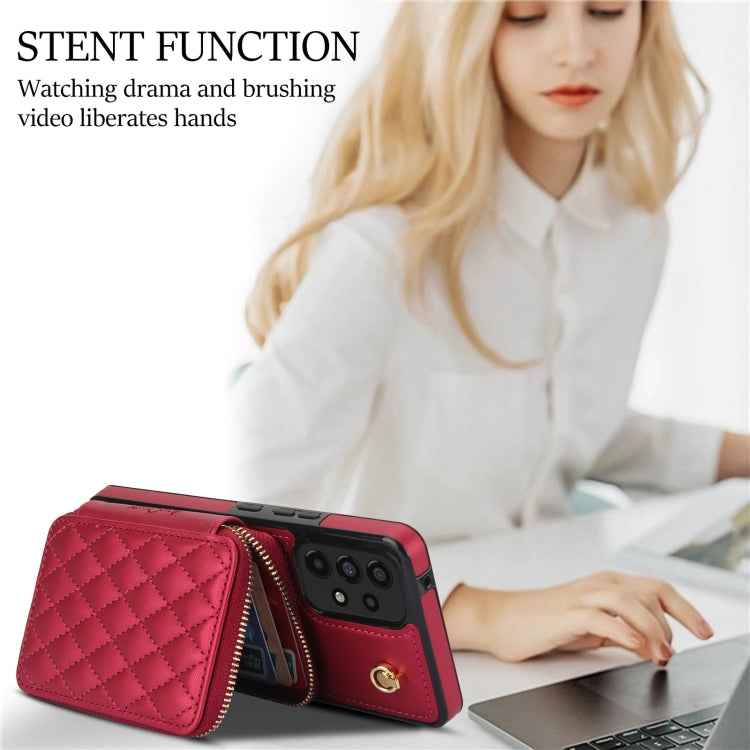 For Samsung Galaxy A73 4G / 5G AwQuer Crossbody Zipper Wallet Rhombic Leather Back Phone Case
