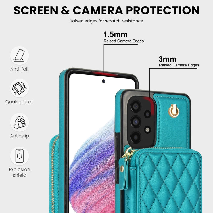 For Samsung Galaxy A73 4G / 5G AwQuer Crossbody Zipper Wallet Rhombic Leather Back Phone Case