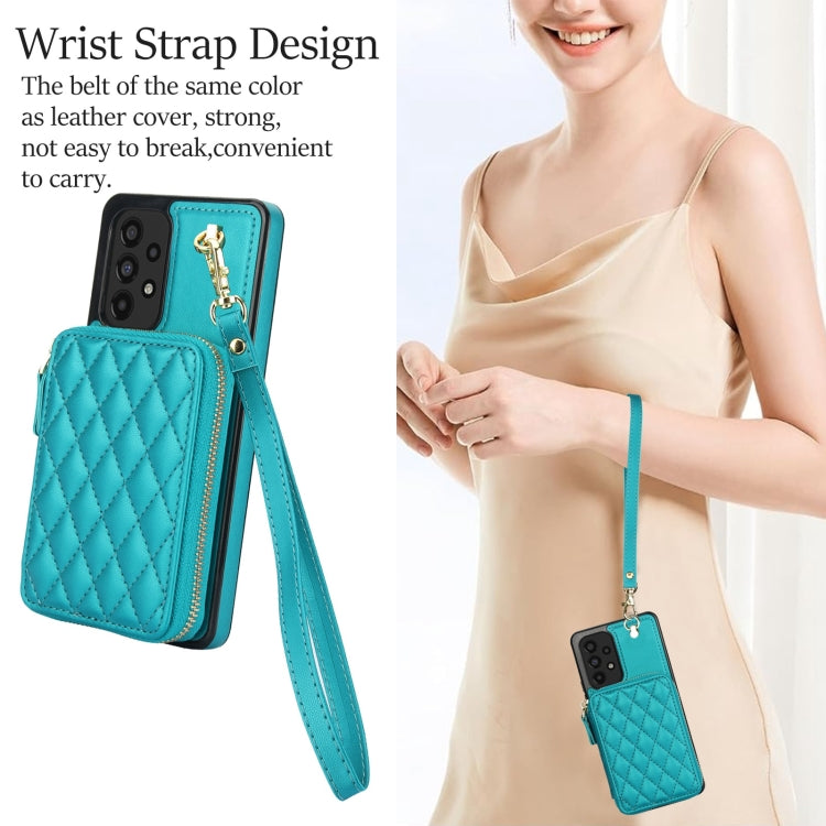 For Samsung Galaxy A73 4G / 5G AwQuer Crossbody Zipper Wallet Rhombic Leather Back Phone Case