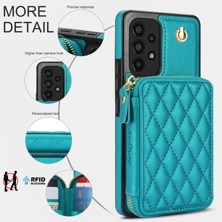 For Samsung Galaxy A73 4G / 5G AwQuer Crossbody Zipper Wallet Rhombic Leather Back Phone Case