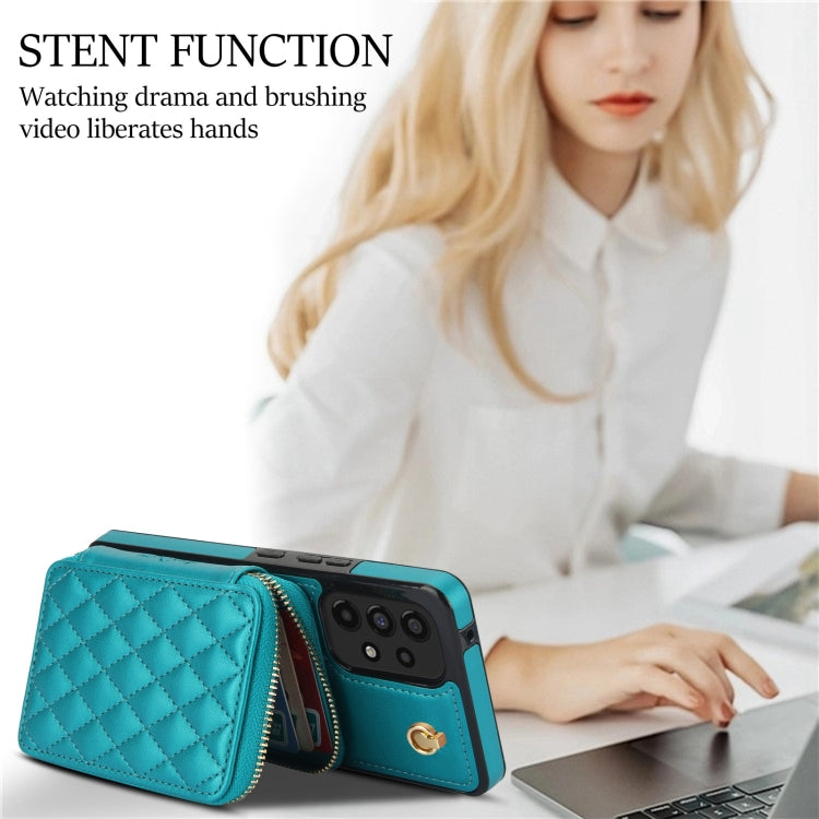 For Samsung Galaxy A73 4G / 5G AwQuer Crossbody Zipper Wallet Rhombic Leather Back Phone Case