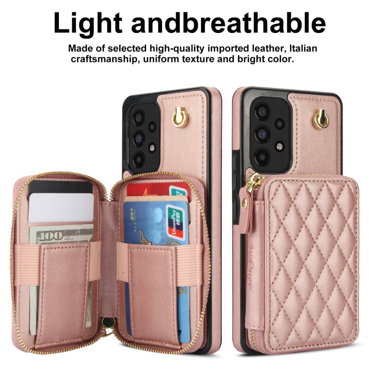 For Samsung Galaxy A73 4G / 5G AwQuer Crossbody Zipper Wallet Rhombic Leather Back Phone Case
