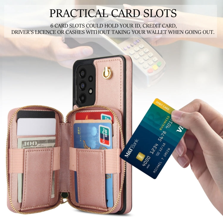 For Samsung Galaxy A73 4G / 5G AwQuer Crossbody Zipper Wallet Rhombic Leather Back Phone Case