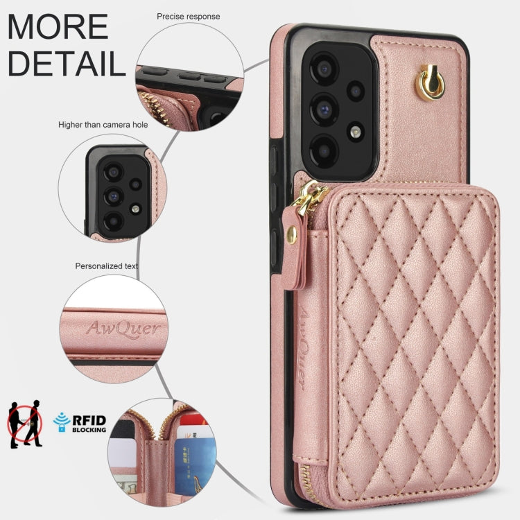 For Samsung Galaxy A73 4G / 5G AwQuer Crossbody Zipper Wallet Rhombic Leather Back Phone Case