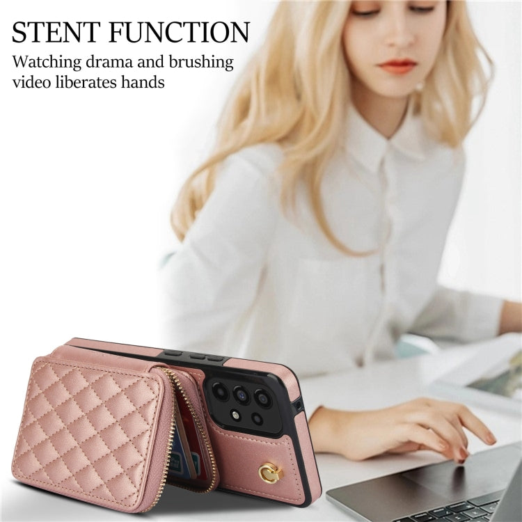 For Samsung Galaxy A73 4G / 5G AwQuer Crossbody Zipper Wallet Rhombic Leather Back Phone Case
