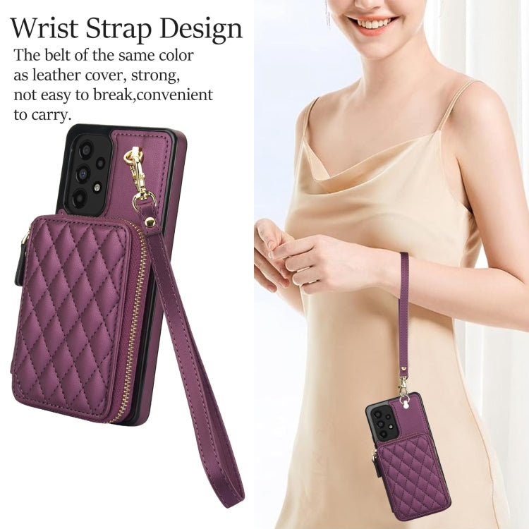 For Samsung Galaxy A73 4G / 5G AwQuer Crossbody Zipper Wallet Rhombic Leather Back Phone Case