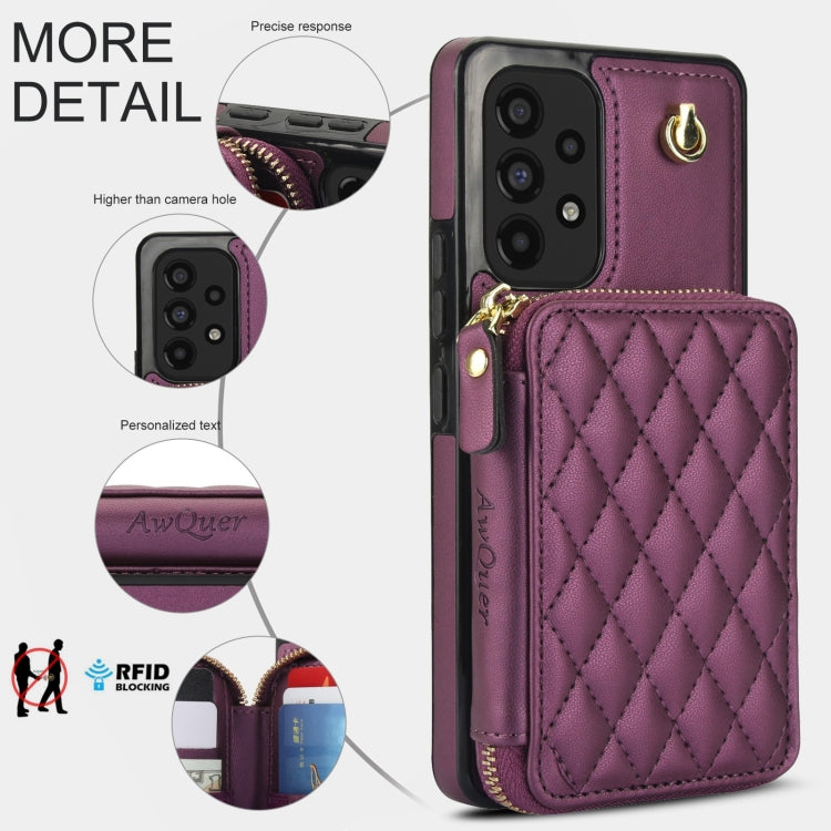 For Samsung Galaxy A73 4G / 5G AwQuer Crossbody Zipper Wallet Rhombic Leather Back Phone Case