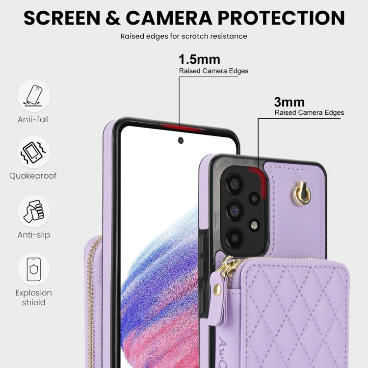 For Samsung Galaxy A73 4G / 5G AwQuer Crossbody Zipper Wallet Rhombic Leather Back Phone Case