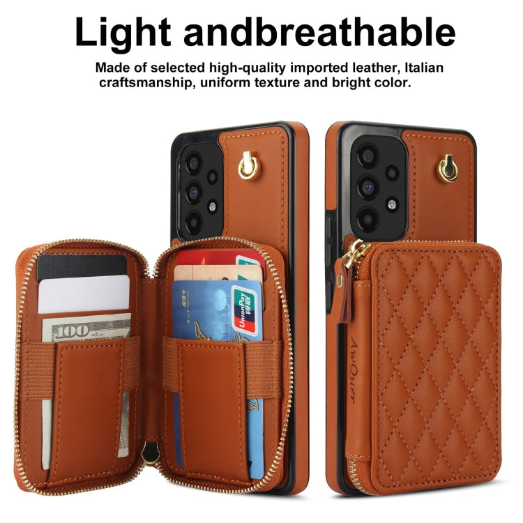 For Samsung Galaxy A73 4G / 5G AwQuer Crossbody Zipper Wallet Rhombic Leather Back Phone Case