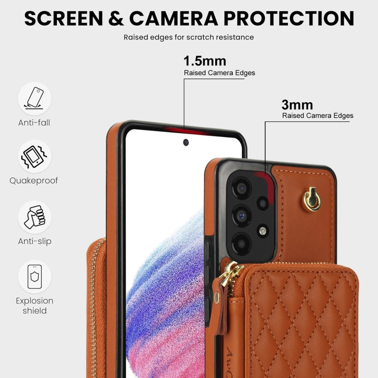 For Samsung Galaxy A73 4G / 5G AwQuer Crossbody Zipper Wallet Rhombic Leather Back Phone Case