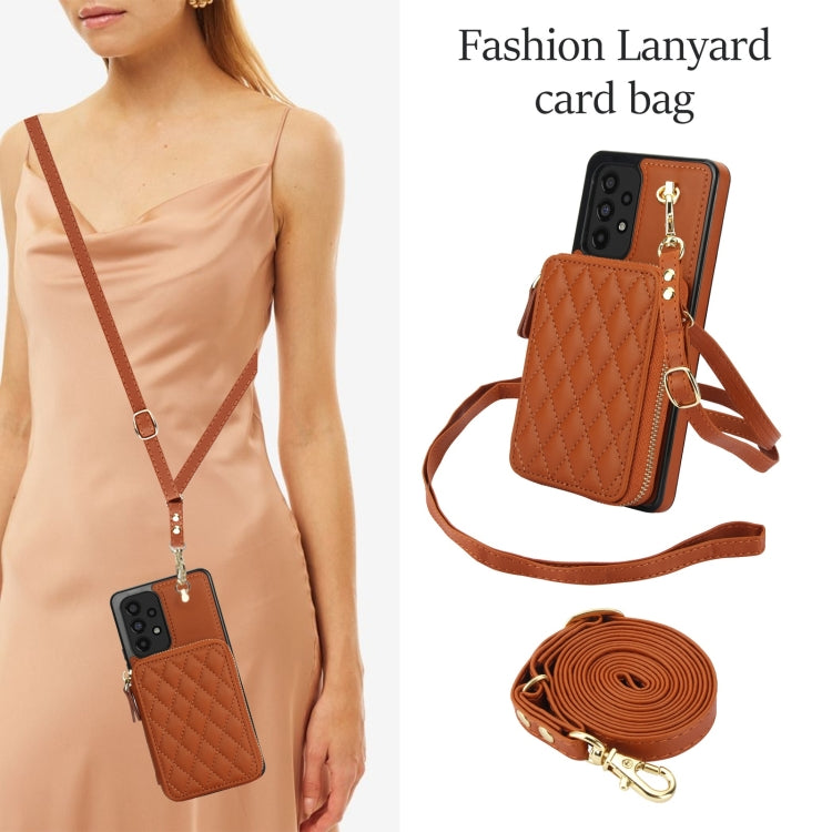For Samsung Galaxy A73 4G / 5G AwQuer Crossbody Zipper Wallet Rhombic Leather Back Phone Case