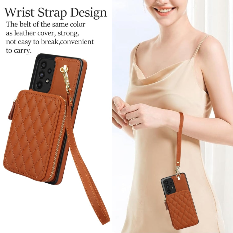 For Samsung Galaxy A73 4G / 5G AwQuer Crossbody Zipper Wallet Rhombic Leather Back Phone Case