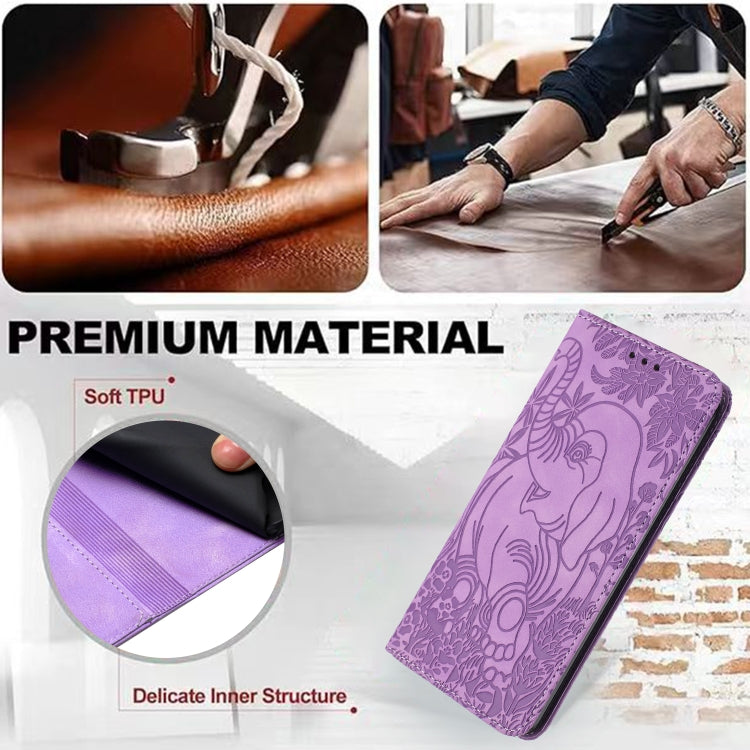 For Samsung Galaxy S24 FE 5G Retro Elephant Embossed Leather Phone Case