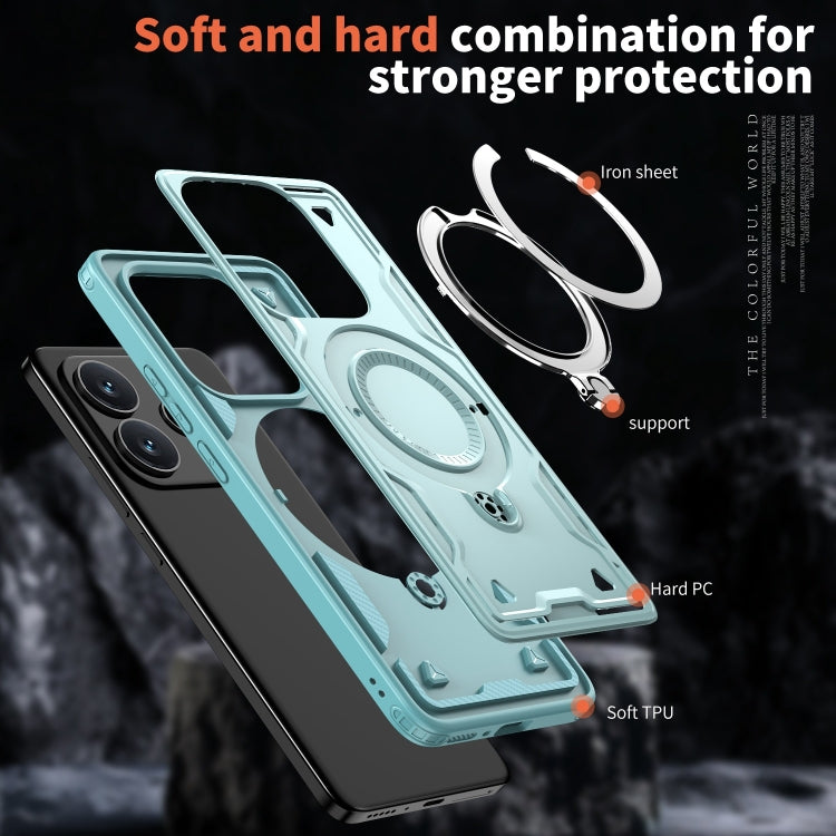For Redmi Note 14 5G PC Hybrid TPU Armor MagSafe Ring Holder Phone Case