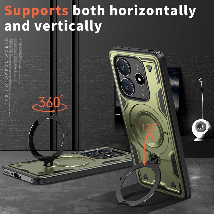 For Redmi Note 14 5G PC Hybrid TPU Armor MagSafe Ring Holder Phone Case
