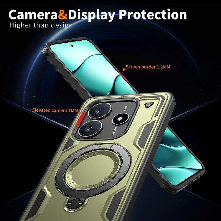 For Redmi Note 14 5G PC Hybrid TPU Armor MagSafe Ring Holder Phone Case