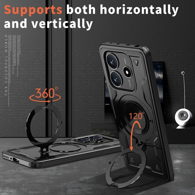 For Redmi Note 14 5G PC Hybrid TPU Armor MagSafe Ring Holder Phone Case