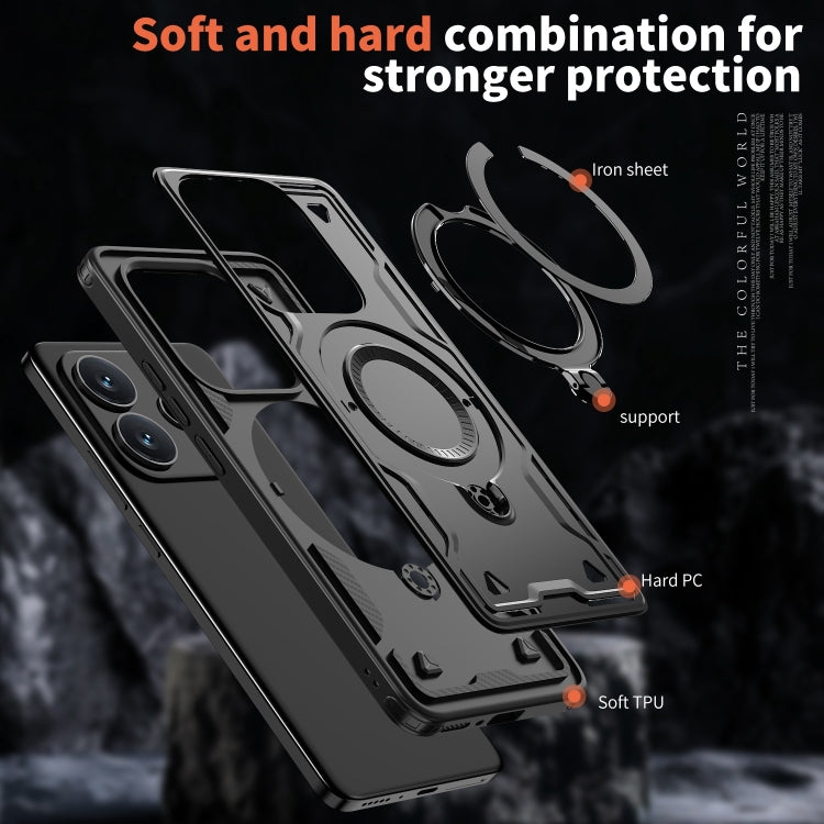 For Redmi Note 14 5G PC Hybrid TPU Armor MagSafe Ring Holder Phone Case
