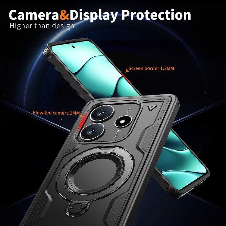 For Redmi Note 14 5G PC Hybrid TPU Armor MagSafe Ring Holder Phone Case
