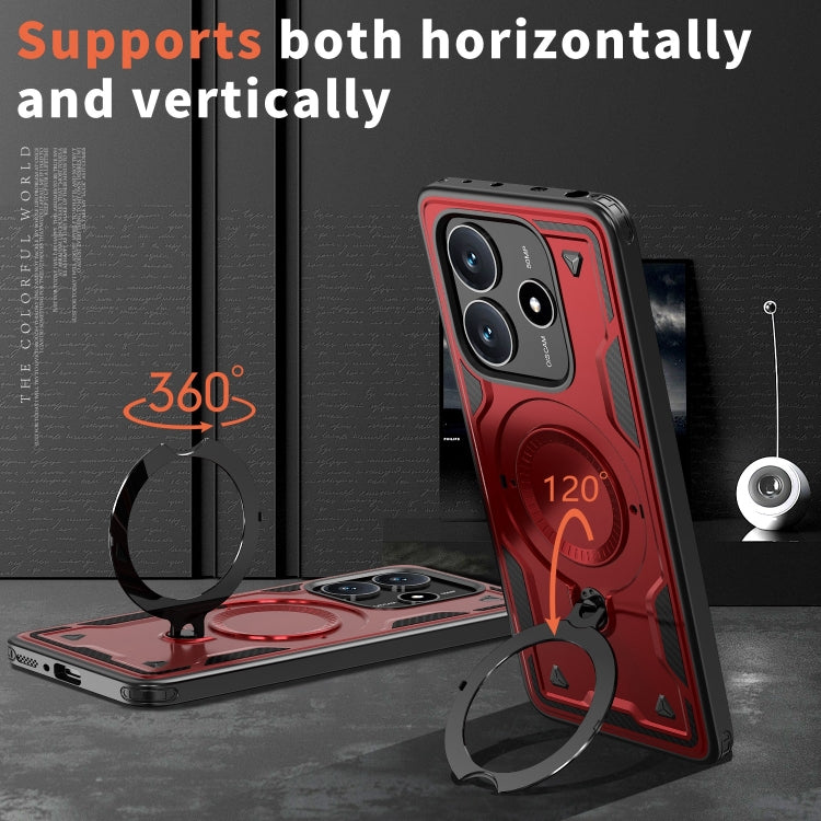 For Redmi Note 14 5G PC Hybrid TPU Armor MagSafe Ring Holder Phone Case