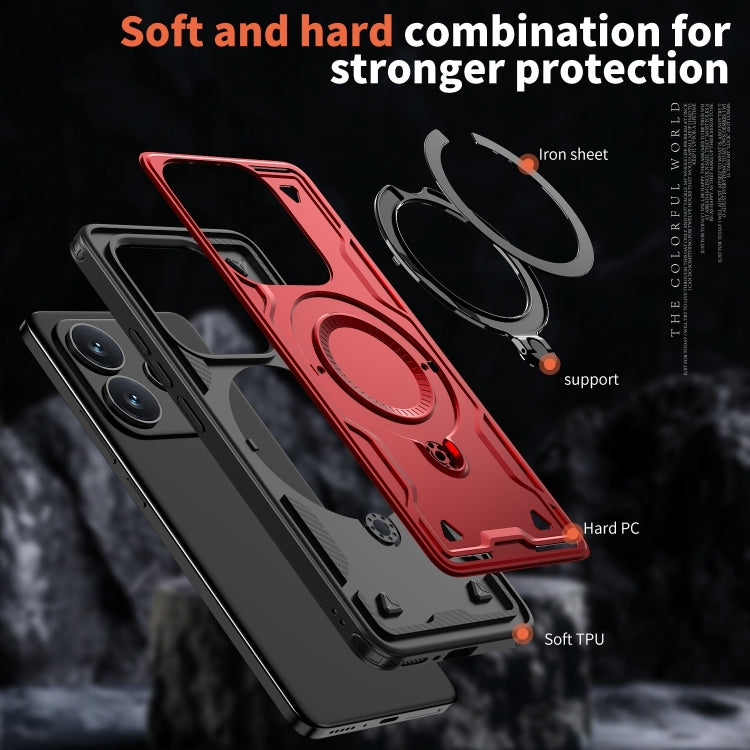 For Redmi Note 14 5G PC Hybrid TPU Armor MagSafe Ring Holder Phone Case