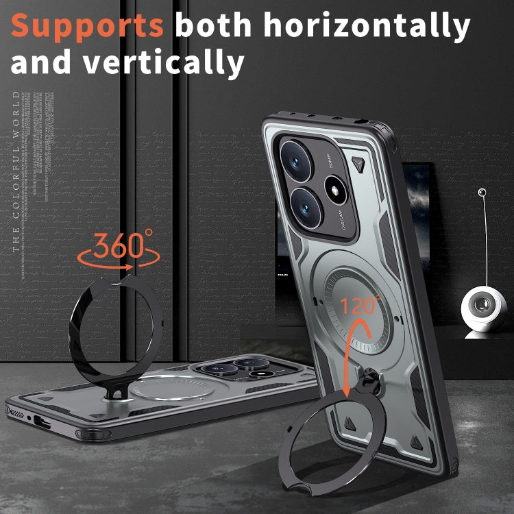 For Redmi Note 14 5G PC Hybrid TPU Armor MagSafe Ring Holder Phone Case