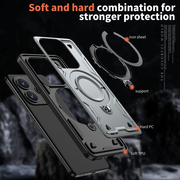 For Redmi Note 14 5G PC Hybrid TPU Armor MagSafe Ring Holder Phone Case