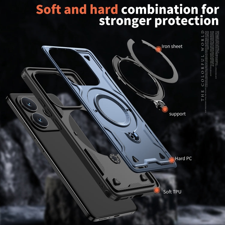 For Redmi Note 14 5G PC Hybrid TPU Armor MagSafe Ring Holder Phone Case