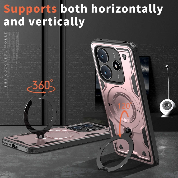 For Redmi Note 14 5G PC Hybrid TPU Armor MagSafe Ring Holder Phone Case