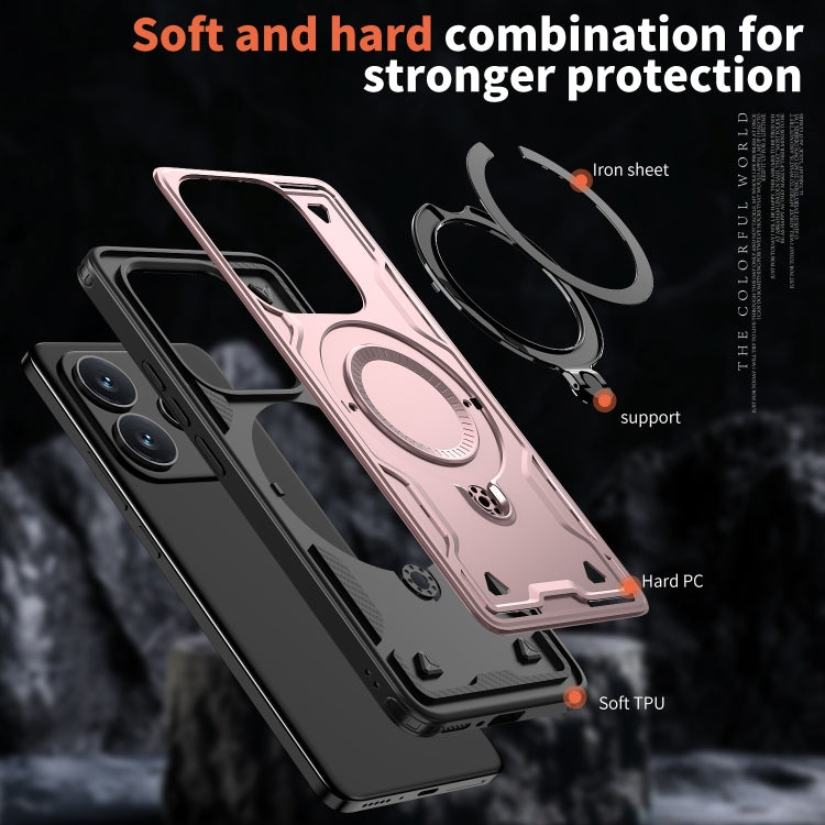 For Redmi Note 14 5G PC Hybrid TPU Armor MagSafe Ring Holder Phone Case