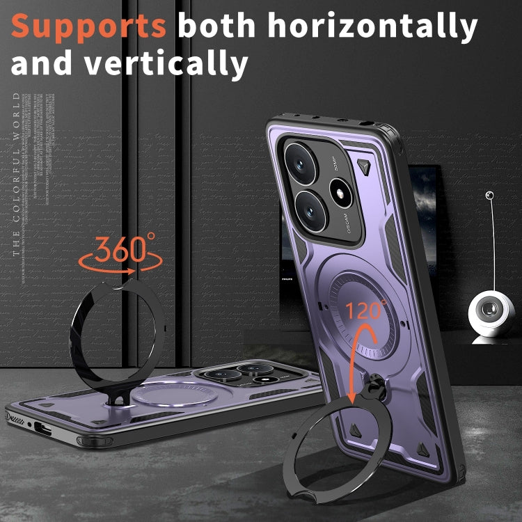 For Redmi Note 14 5G PC Hybrid TPU Armor MagSafe Ring Holder Phone Case