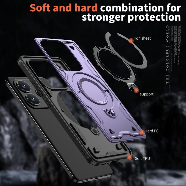 For Redmi Note 14 5G PC Hybrid TPU Armor MagSafe Ring Holder Phone Case