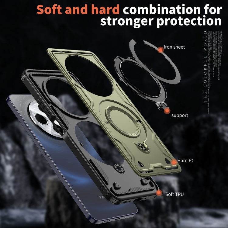 For Redmi 14C 4G / 5G / 14R 5G PC Hybrid TPU Armor MagSafe Ring Holder Phone Case