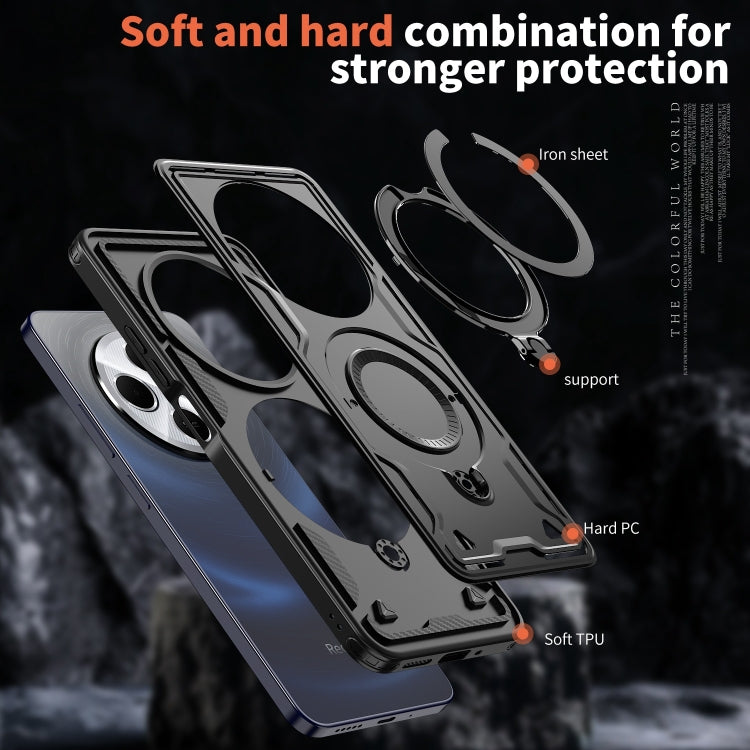 For Redmi 14C 4G / 5G / 14R 5G PC Hybrid TPU Armor MagSafe Ring Holder Phone Case
